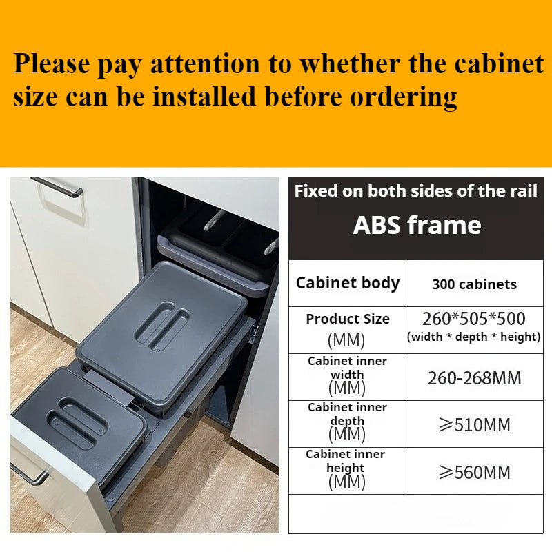 Hidden Embedded Kitchen Cabinet Trash Can – Large Capacity with Lid for Classified Food Waste Disposal