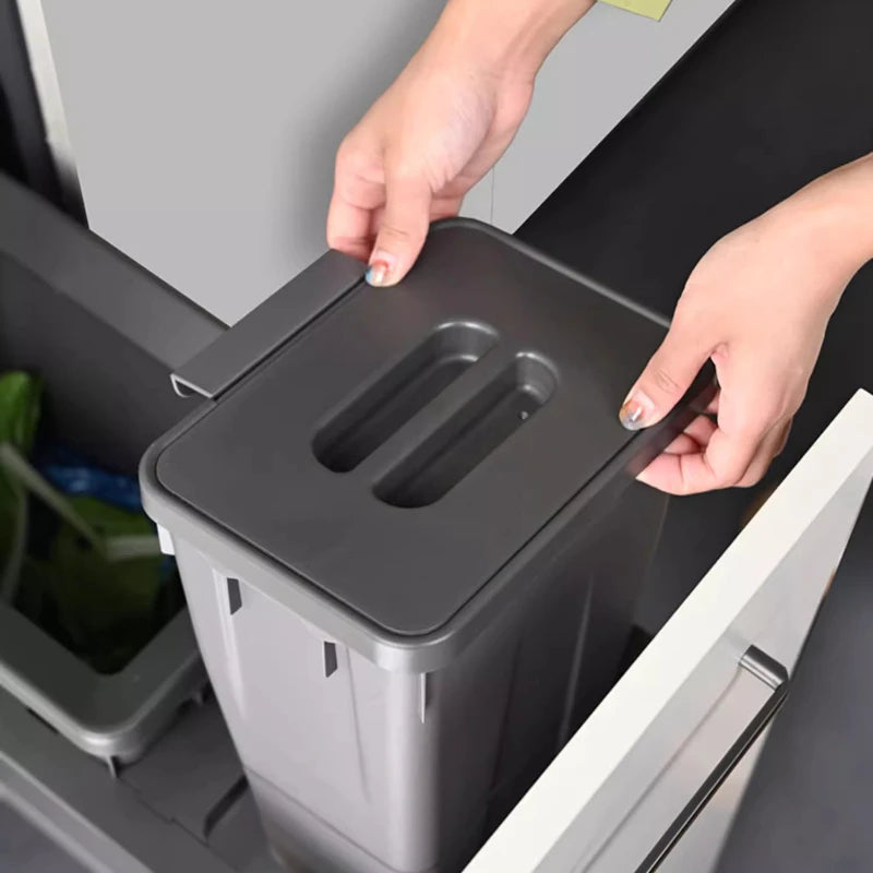 Hidden Embedded Kitchen Cabinet Trash Can – Large Capacity with Lid for Classified Food Waste Disposal