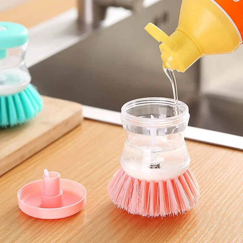 Kitchen Wash Pot Dish Brush with Soap Dispenser – Utensil Cleaning Tool for Household Kitchen Use