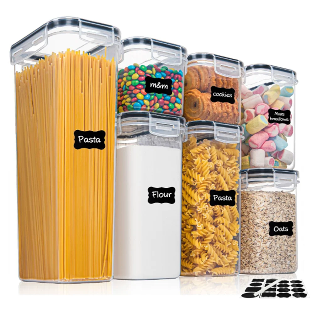 7-Piece Food Storage Containers – Airtight BPA-Free Plastic Set with Stickers & Pen for Labeling