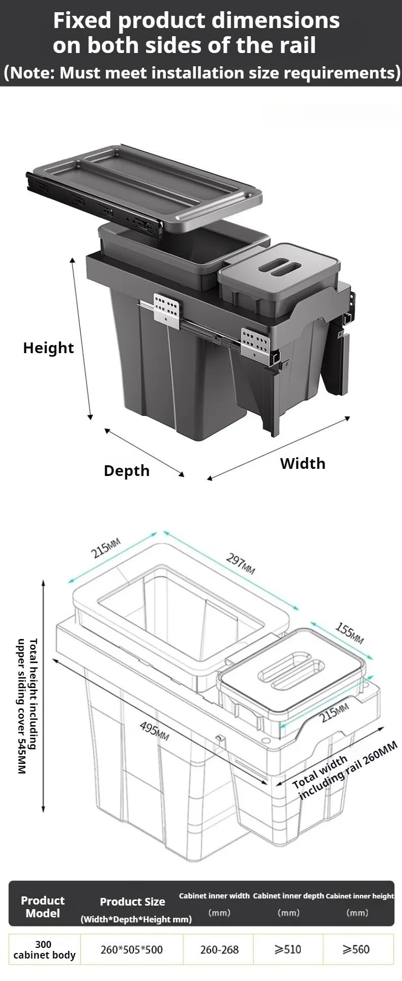 Hidden Embedded Kitchen Cabinet Trash Can – Large Capacity with Lid for Classified Food Waste Disposal