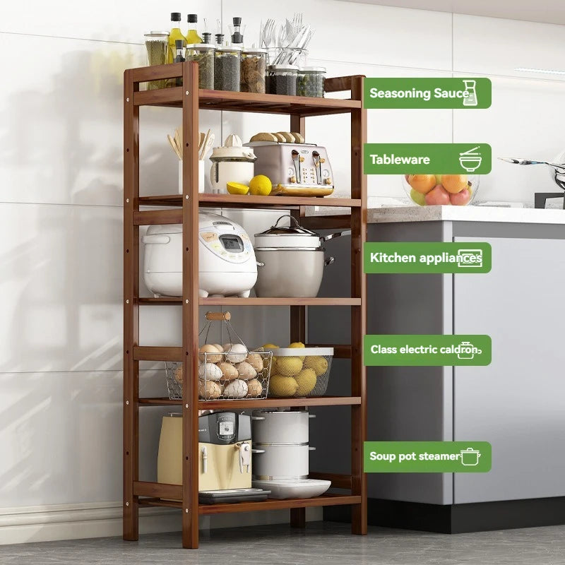 Floor Standing Kitchen Shelf – Multi-Layer Storage for Pots, Seasonings, Fruits & Dishes