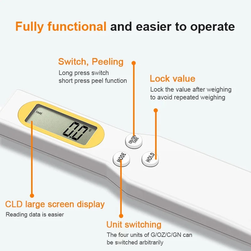 500g Digital Spoon Scale – 0.1g LCD Measuring Tool for Food, Flour, Milk & Coffee