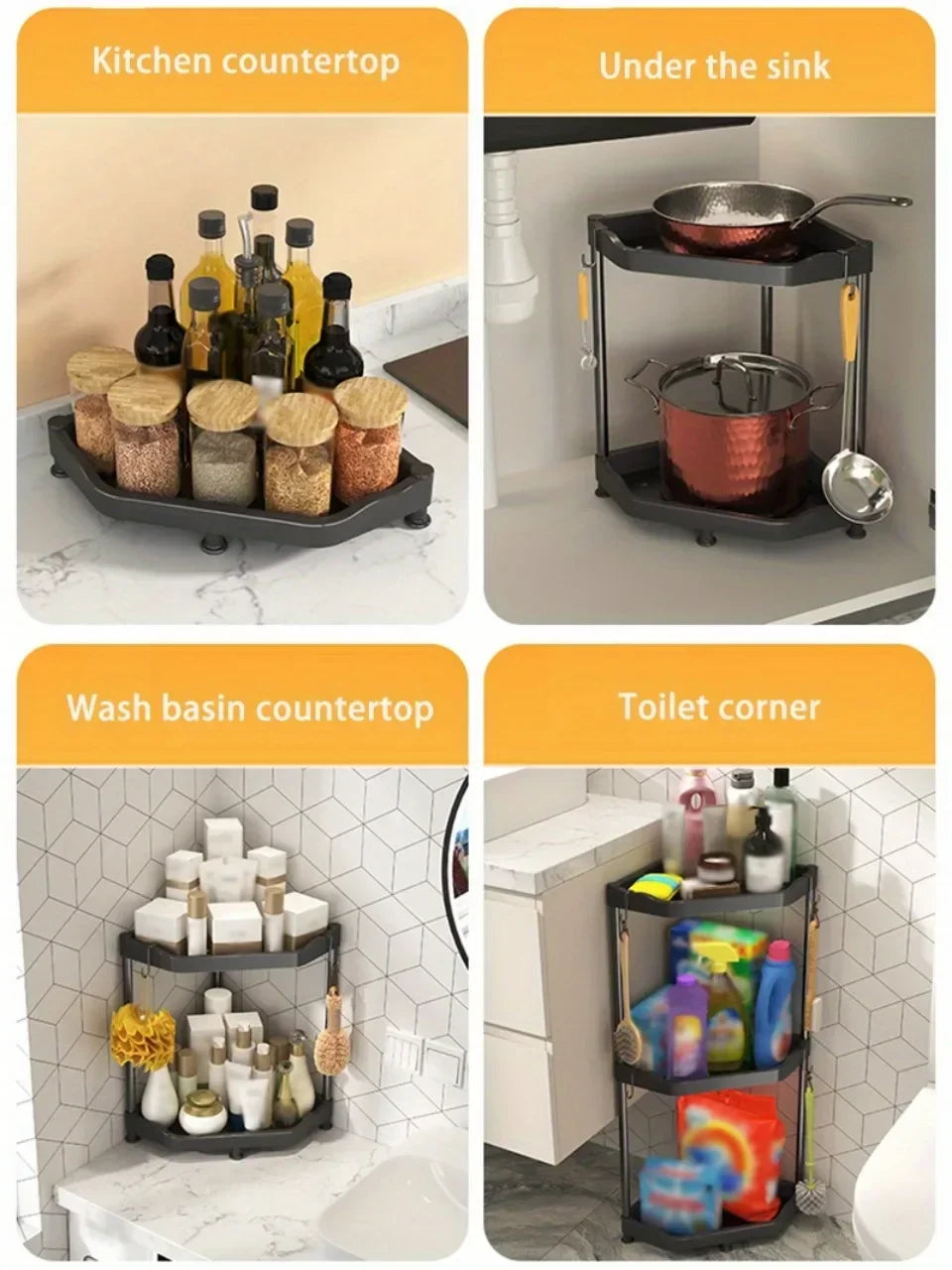 Kitchen Seasoning Shelf – Multi-Layer Spice Organizer with Corner Stand, Easy to Clean High-Quality Steel Plate Shelf