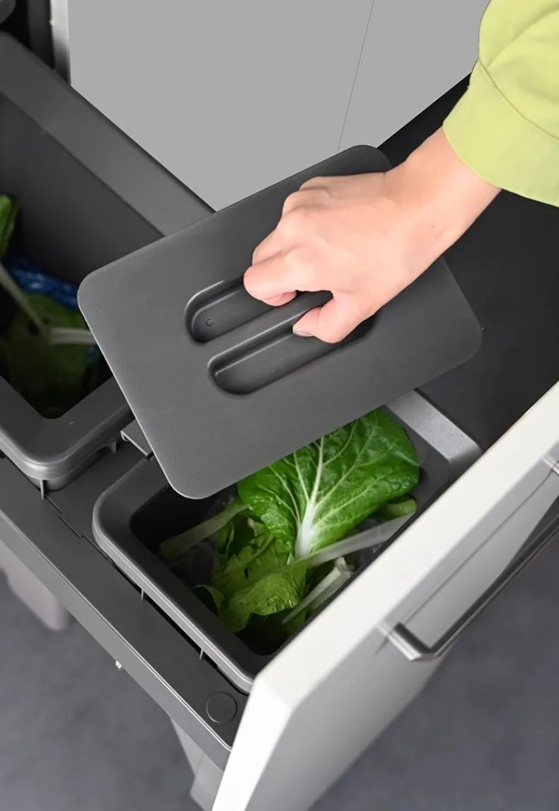 Hidden Embedded Kitchen Cabinet Trash Can – Large Capacity with Lid for Classified Food Waste Disposal