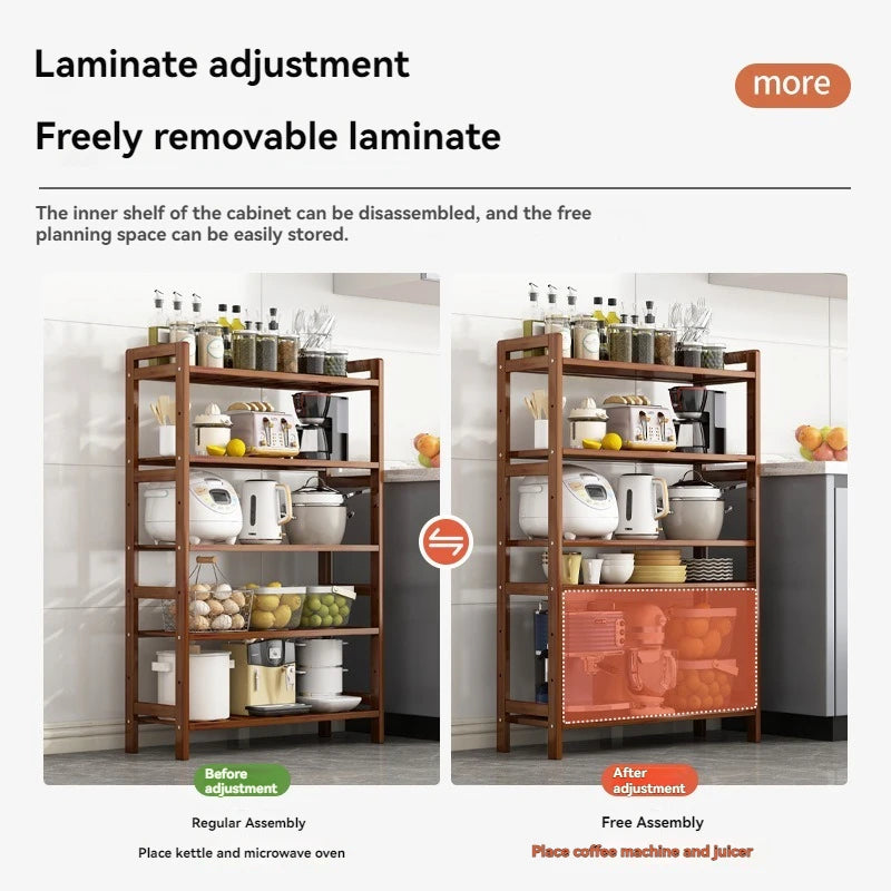 Floor Standing Kitchen Shelf – Multi-Layer Storage for Pots, Seasonings, Fruits & Dishes