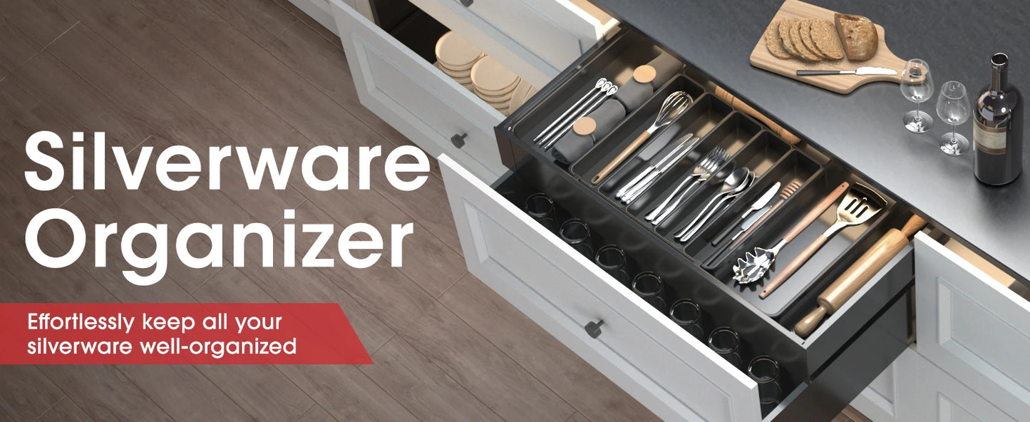 Adjustable Cutlery Drawer Organizer – Expandable Silverware Tray for Kitchen