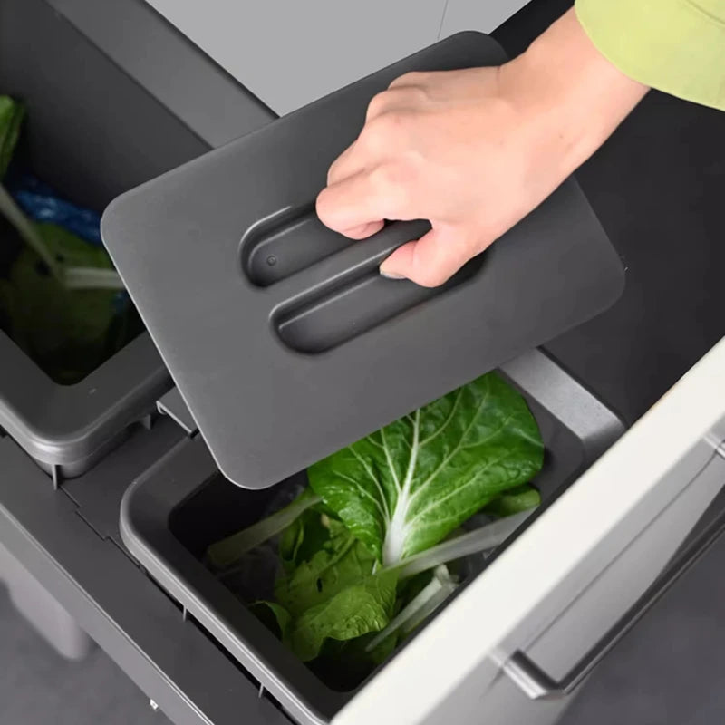 Hidden Embedded Kitchen Cabinet Trash Can – Large Capacity with Lid for Classified Food Waste Disposal