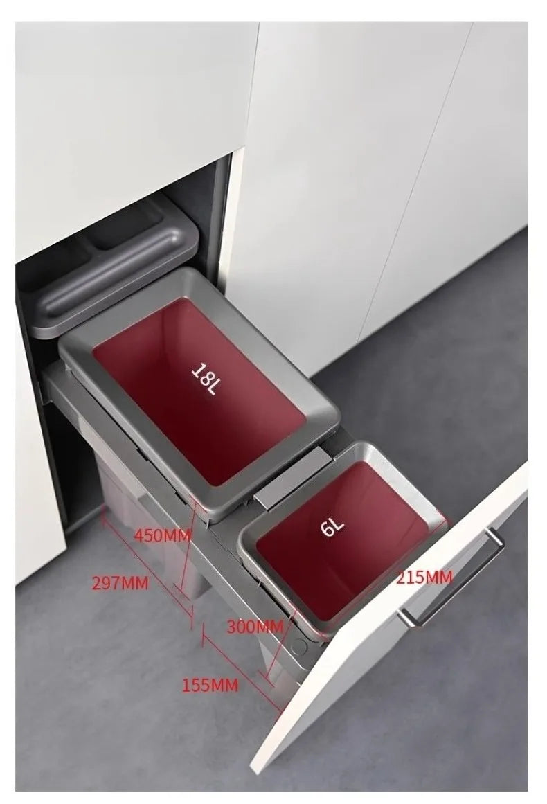 Hidden Embedded Kitchen Cabinet Trash Can – Large Capacity with Lid for Classified Food Waste Disposal