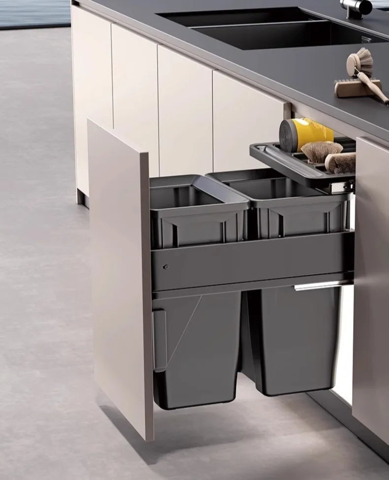 Hidden Embedded Kitchen Cabinet Trash Can – Large Capacity with Lid for Classified Food Waste Disposal