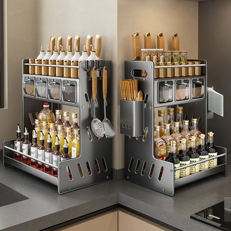 Modern Kitchen Spice Rack – Multifunctional Cabinet Seasoning & Cutlery Holder, Removable Organizer Shelf