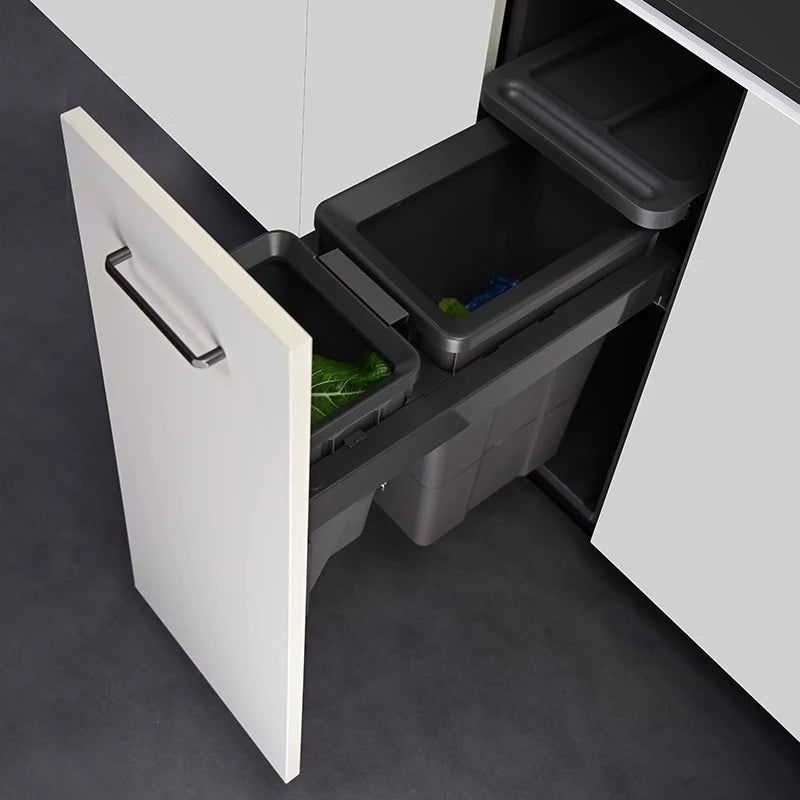 Hidden Embedded Kitchen Cabinet Trash Can – Large Capacity with Lid for Classified Food Waste Disposal