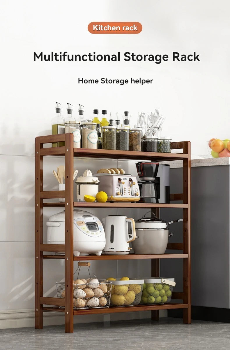 Floor Standing Kitchen Shelf – Multi-Layer Storage for Pots, Seasonings, Fruits & Dishes