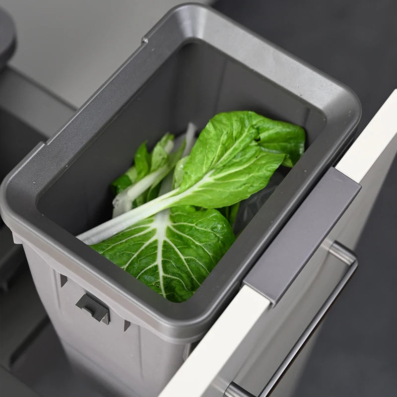 Hidden Embedded Kitchen Cabinet Trash Can – Large Capacity with Lid for Classified Food Waste Disposal