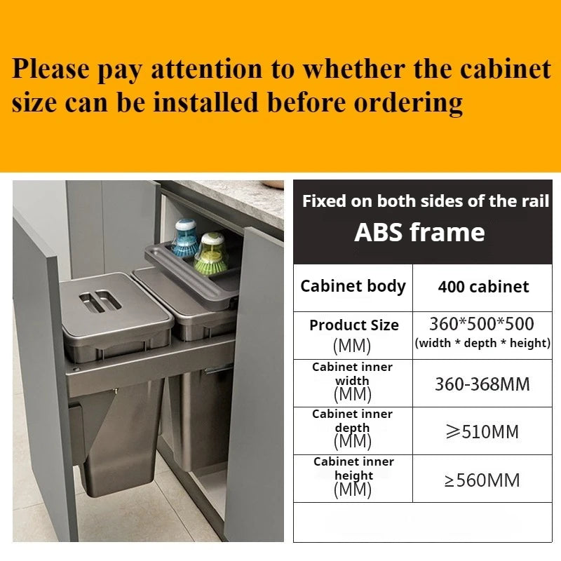 Hidden Embedded Kitchen Cabinet Trash Can – Large Capacity with Lid for Classified Food Waste Disposal
