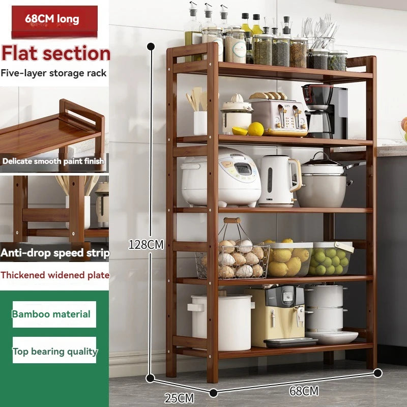 Floor Standing Kitchen Shelf – Multi-Layer Storage for Pots, Seasonings, Fruits & Dishes