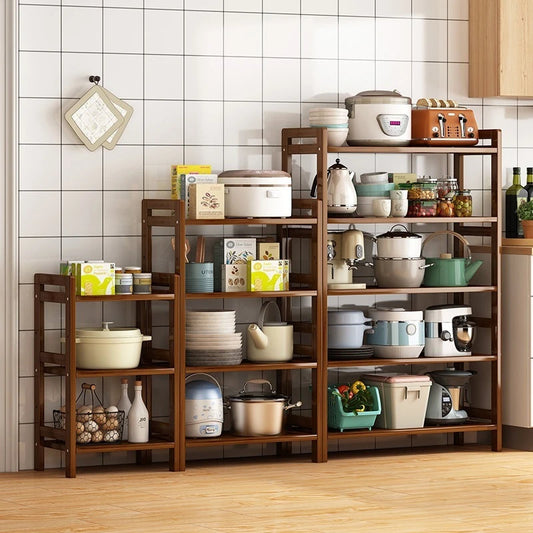Floor Standing Kitchen Shelf – Multi-Layer Storage for Pots, Seasonings, Fruits & Dishes