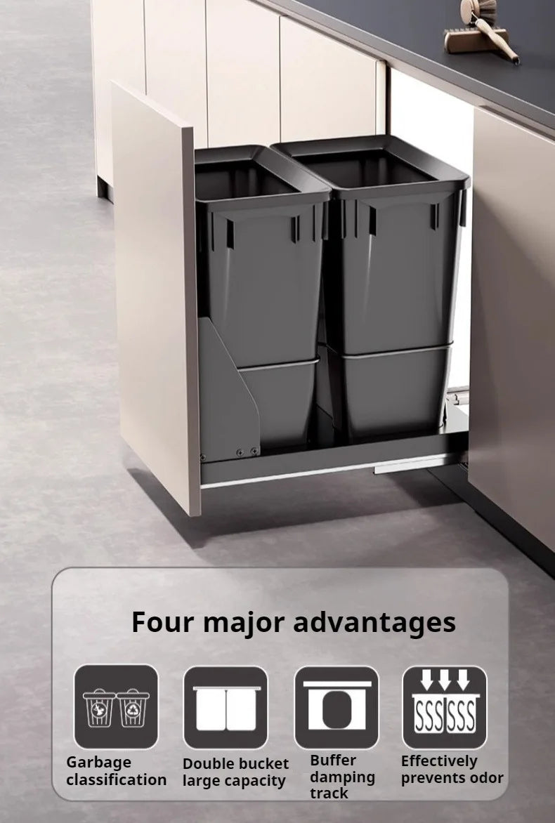 Hidden Embedded Kitchen Cabinet Trash Can – Large Capacity with Lid for Classified Food Waste Disposal