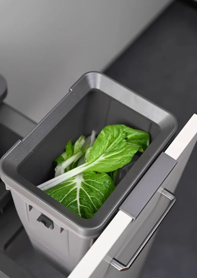 Hidden Embedded Kitchen Cabinet Trash Can – Large Capacity with Lid for Classified Food Waste Disposal