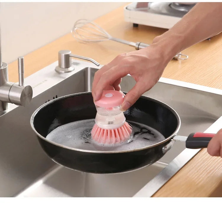 Kitchen Wash Pot Dish Brush with Soap Dispenser – Utensil Cleaning Tool for Household Kitchen Use
