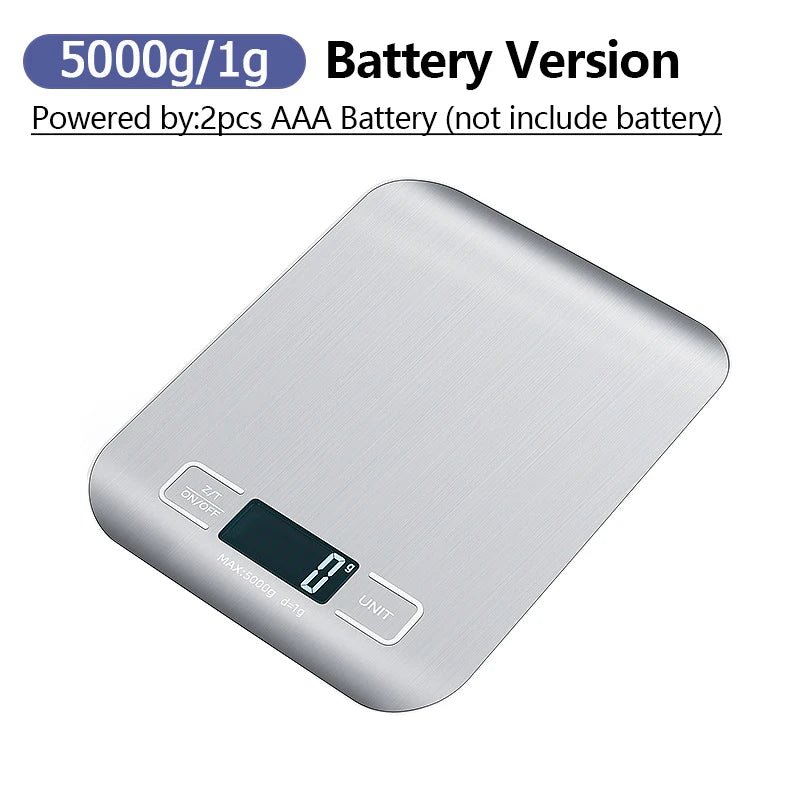 5kg/10kg Digital Kitchen Scale – Stainless Steel Electronic Weighing Scale for Food, Snacks & Baking