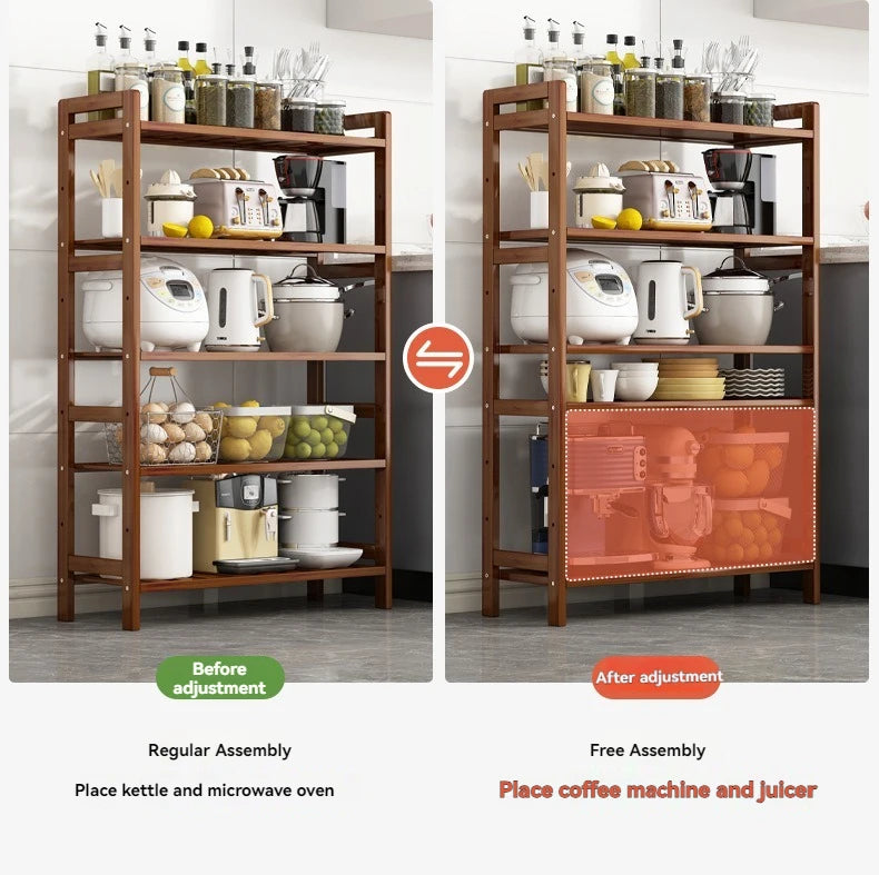 Floor Standing Kitchen Shelf – Multi-Layer Storage for Pots, Seasonings, Fruits & Dishes