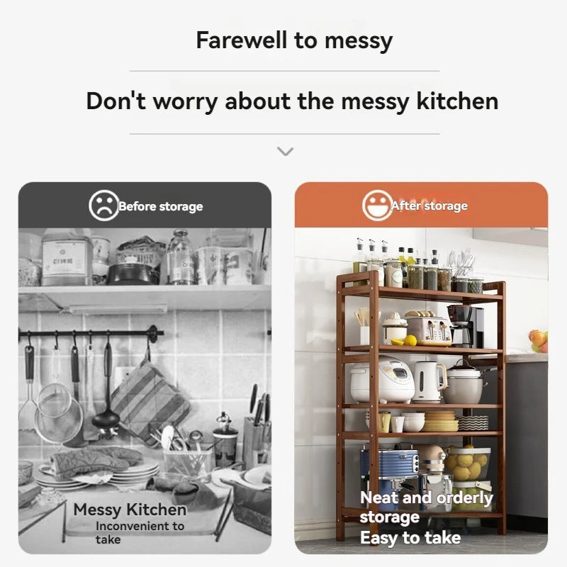 Floor Standing Kitchen Shelf – Multi-Layer Storage for Pots, Seasonings, Fruits & Dishes