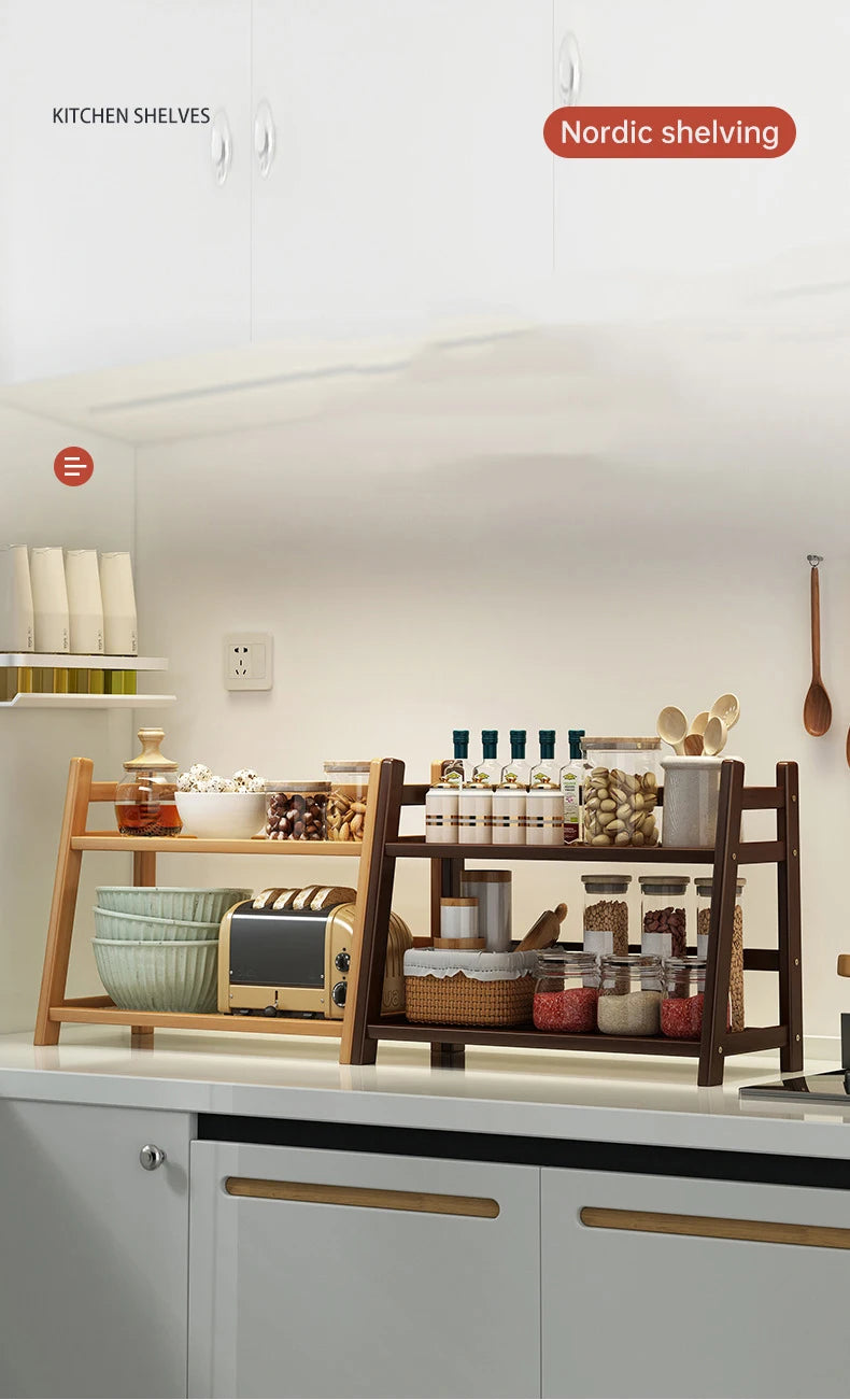 Bamboo Spice Caddy – 2-Layer Kitchen Storage Rack & Cup Holder for Coffee Bar & Countertop