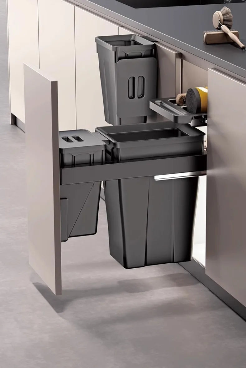 Hidden Embedded Kitchen Cabinet Trash Can – Large Capacity with Lid for Classified Food Waste Disposal