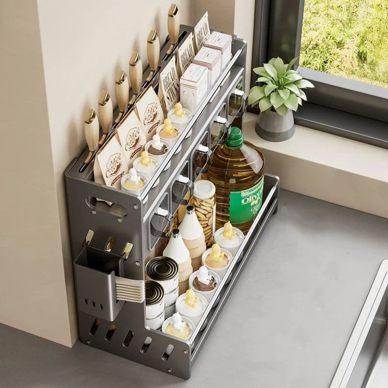 Modern Kitchen Spice Rack – Multifunctional Cabinet Seasoning & Cutlery Holder, Removable Organizer Shelf