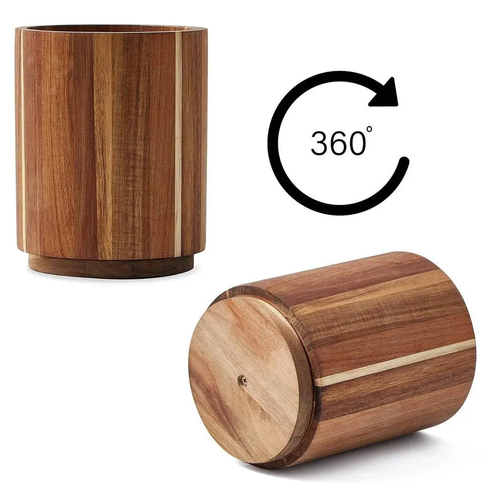 Wooden Circular Kitchen Cutlery Box – Round Cooking Tool Rack for Spatula Storage & Organization