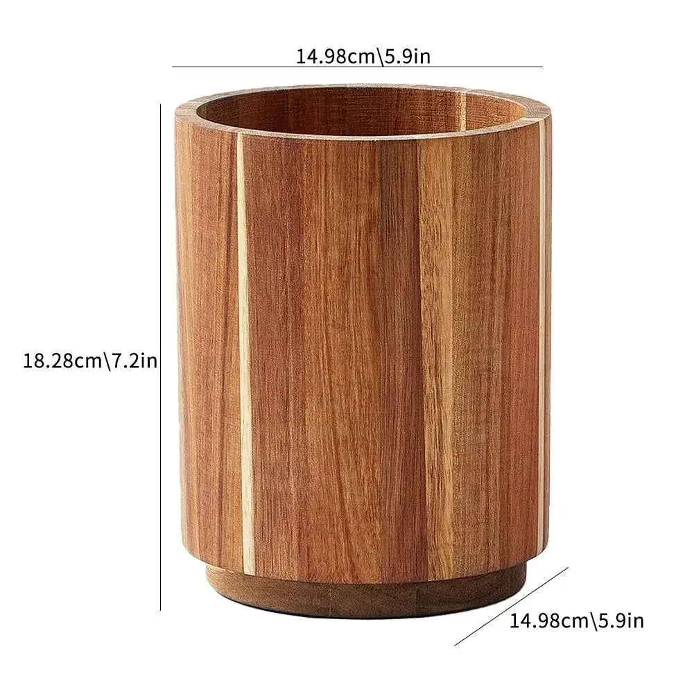 Wooden Circular Kitchen Cutlery Box – Round Cooking Tool Rack for Spatula Storage & Organization