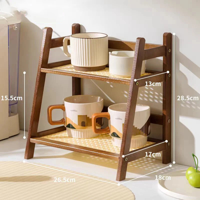 Bamboo Spice Caddy – 2-Layer Kitchen Storage Rack & Cup Holder for Coffee Bar & Countertop