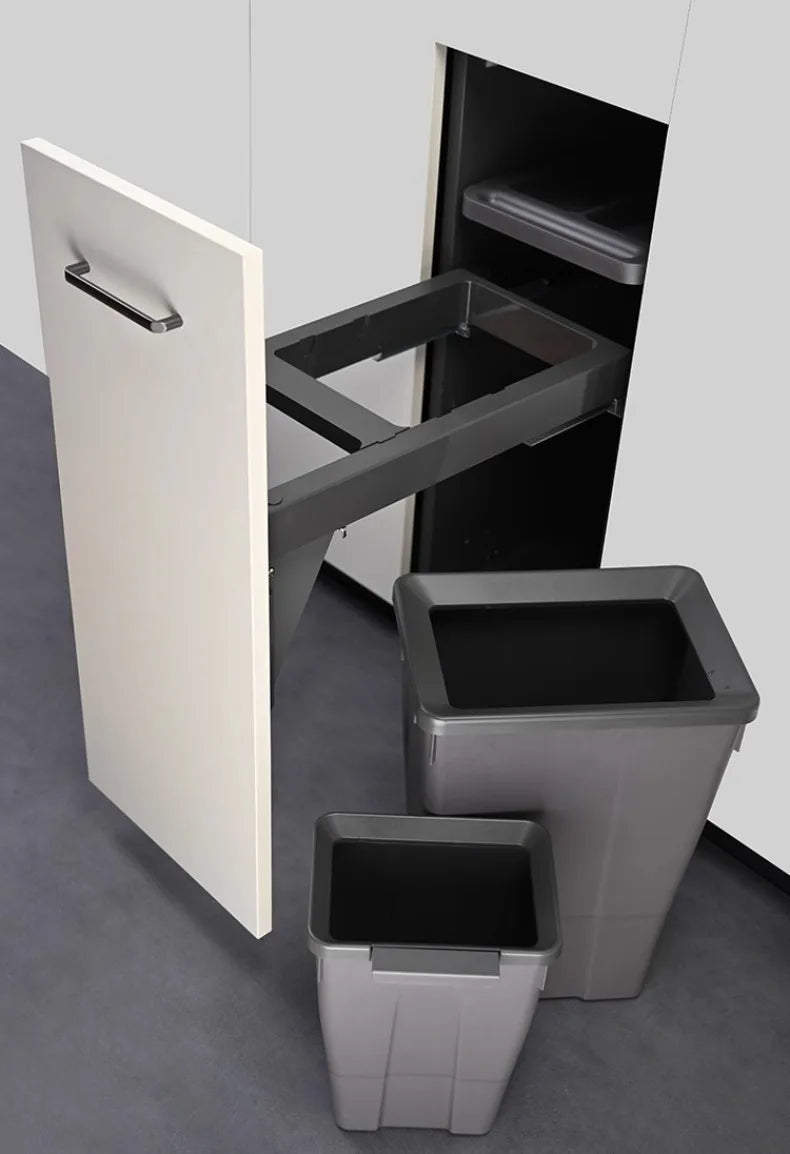 Hidden Embedded Kitchen Cabinet Trash Can – Large Capacity with Lid for Classified Food Waste Disposal