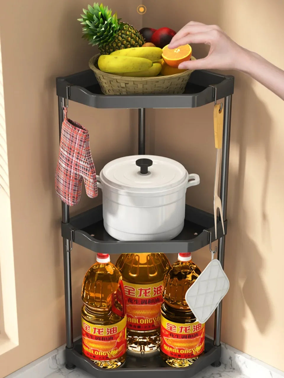 Corner Kitchen Seasoning Shelf – Spice Organizer & Chopstick Holder for Space-Saving, Easy to Clean Countertop Storage