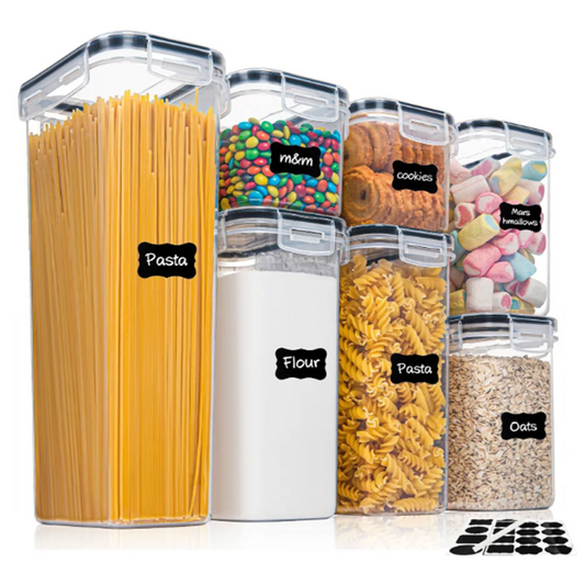 7-Piece Food Storage Containers – Airtight BPA-Free Plastic Set with Stickers & Pen for Labeling