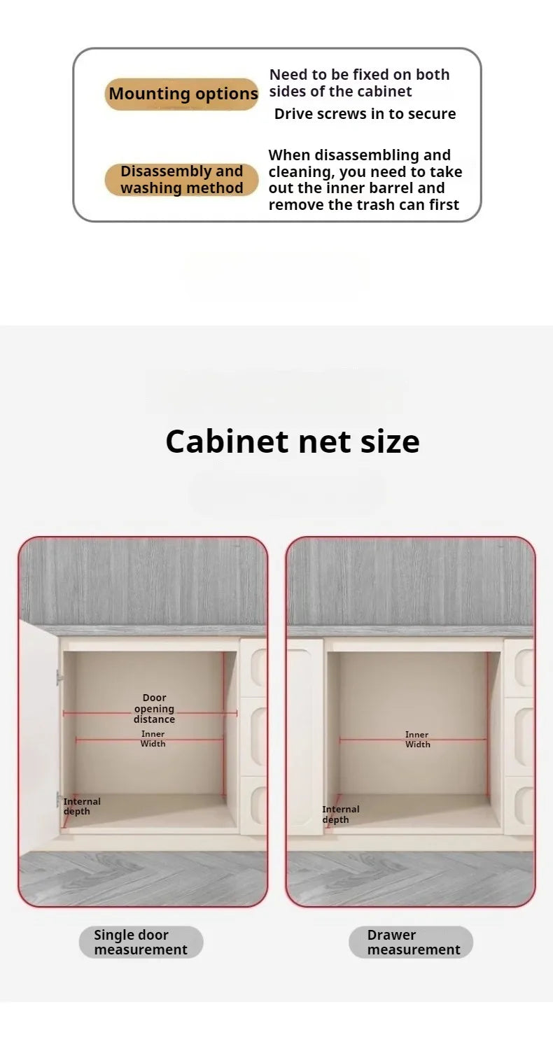 Hidden Embedded Kitchen Cabinet Trash Can – Large Capacity with Lid for Classified Food Waste Disposal