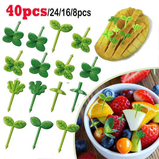 40-8pcs Leaf-Shaped Plastic Forks & Toothpicks – Fun Party Decor & Lunch Accessories for Kids, Sandwiches, and Salads