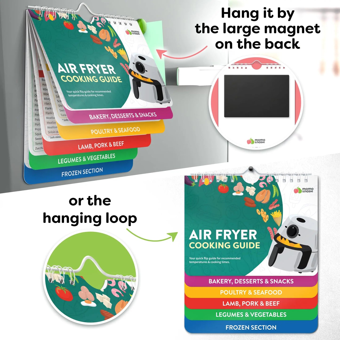 Air Fryer Magnetic Cheat Sheet & Cookbook – Quick Guide with Cooking Times, Temps, and Instant Pot Accessories