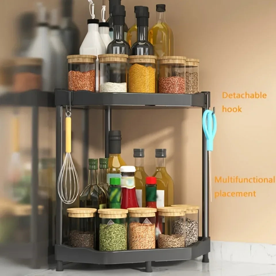 Kitchen Seasoning Shelf – Multi-Layer Spice Organizer with Corner Stand, Easy to Clean High-Quality Steel Plate Shelf