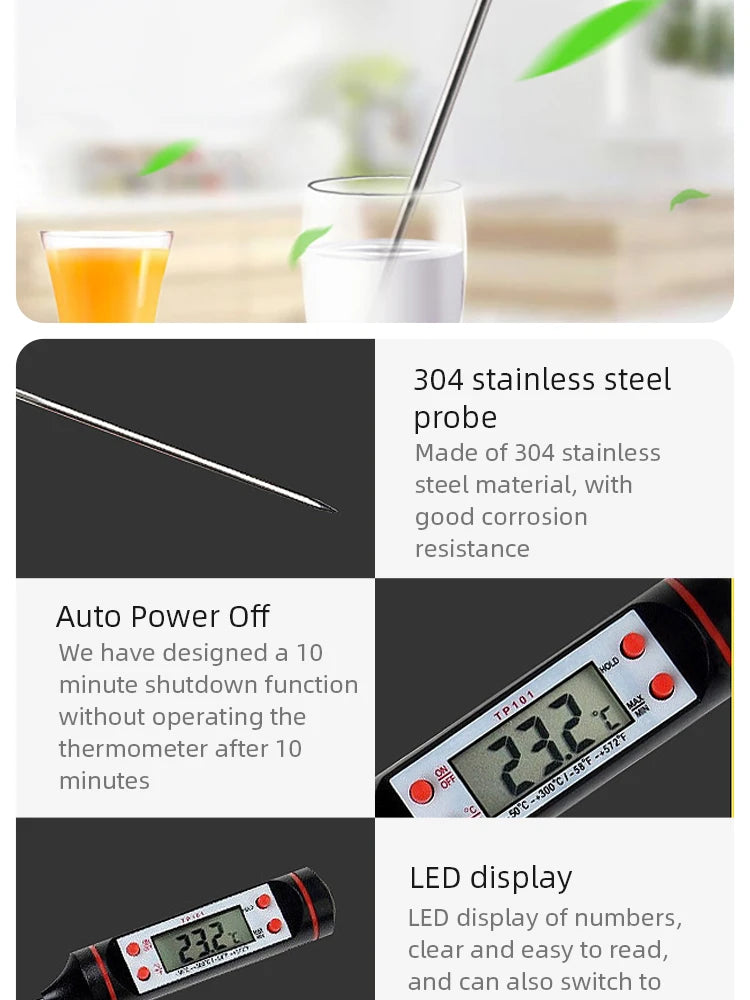 Electronic Probe Thermometer – Digital Display for Food, Baking & Grill Temperature