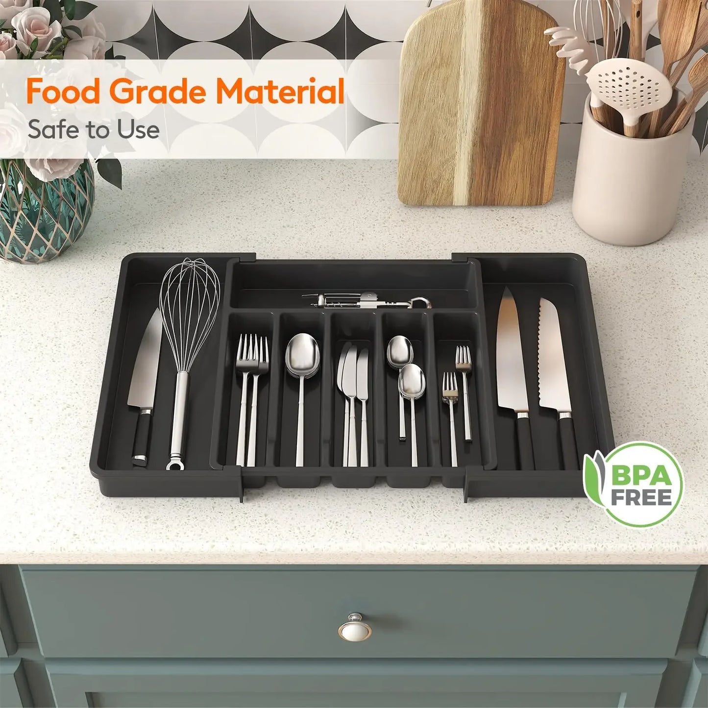 Adjustable Cutlery Drawer Organizer – Expandable Silverware Tray for Kitchen