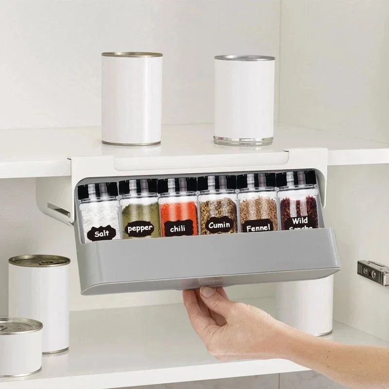 Wall-Mounted Spice Rack – Self-Adhesive Seasoning Bottle Organizer for Kitchen Storage