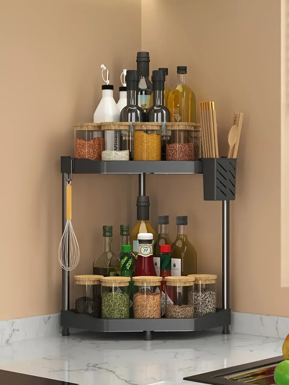 Kitchen Seasoning Shelf – Multi-Layer Spice Organizer with Corner Stand, Easy to Clean High-Quality Steel Plate Shelf