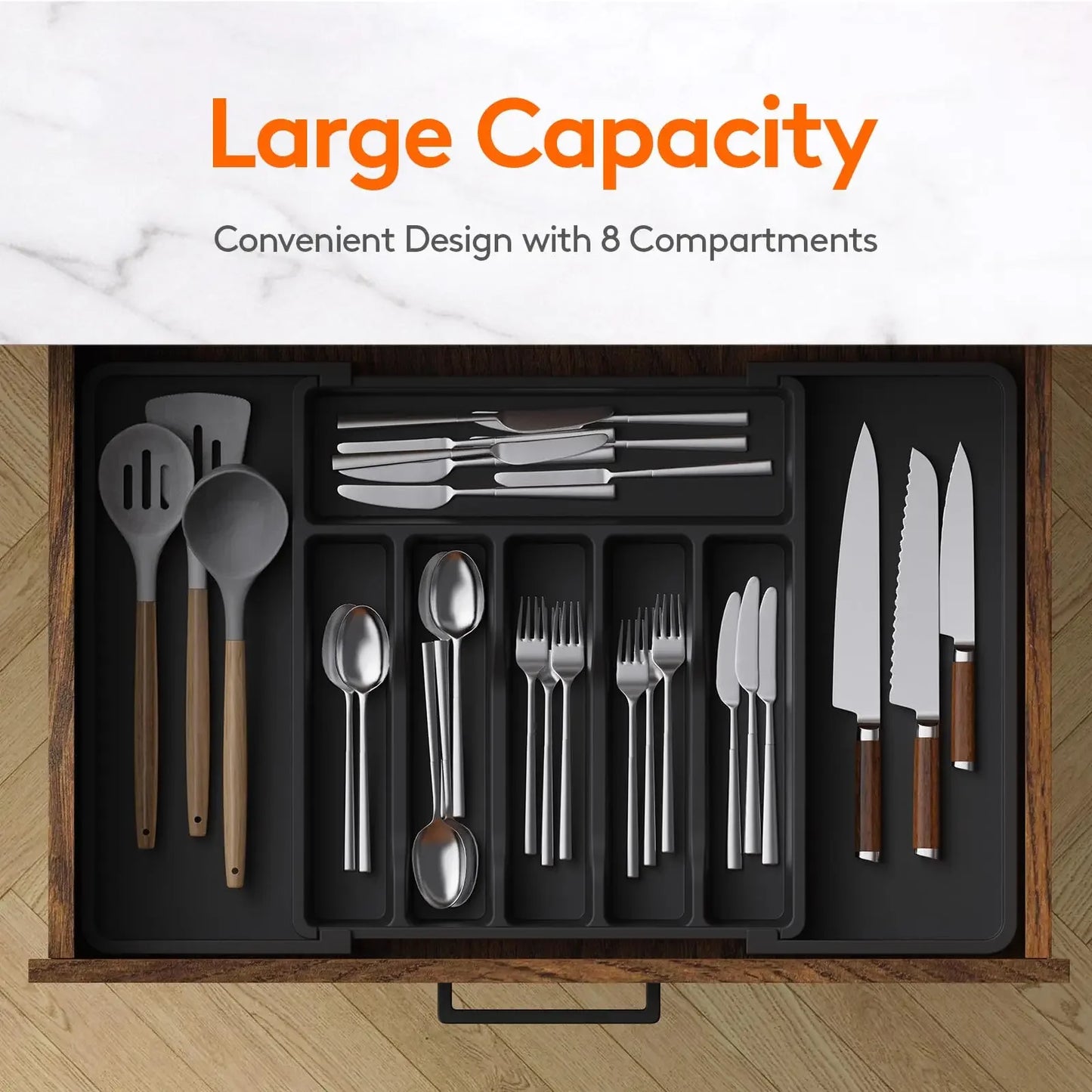 Adjustable Cutlery Drawer Organizer – Expandable Silverware Tray for Kitchen