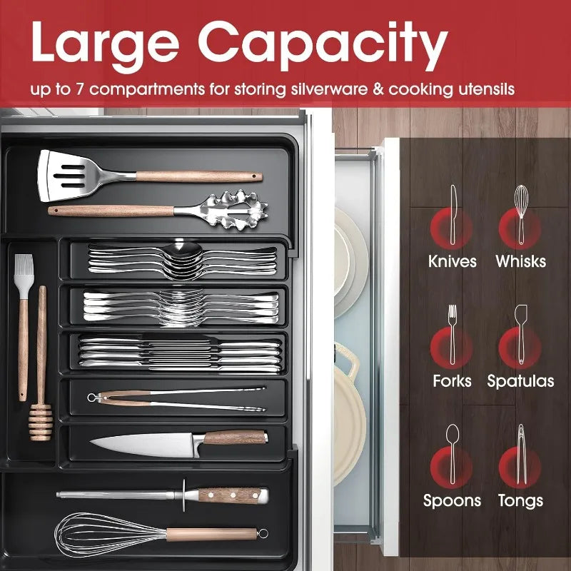 Adjustable Cutlery Drawer Organizer – Expandable Silverware Tray for Kitchen