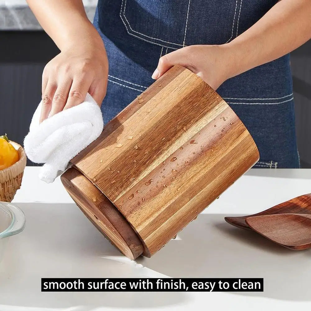 Wooden Circular Kitchen Cutlery Box – Round Cooking Tool Rack for Spatula Storage & Organization