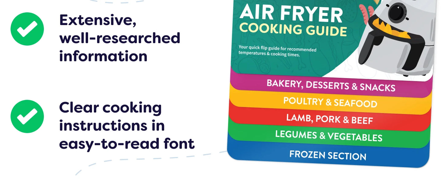Air Fryer Magnetic Cheat Sheet & Cookbook – Quick Guide with Cooking Times, Temps, and Instant Pot Accessories