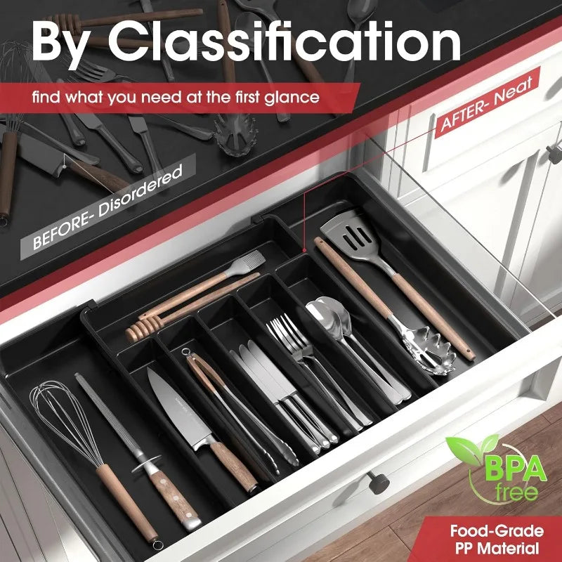 Adjustable Cutlery Drawer Organizer – Expandable Silverware Tray for Kitchen