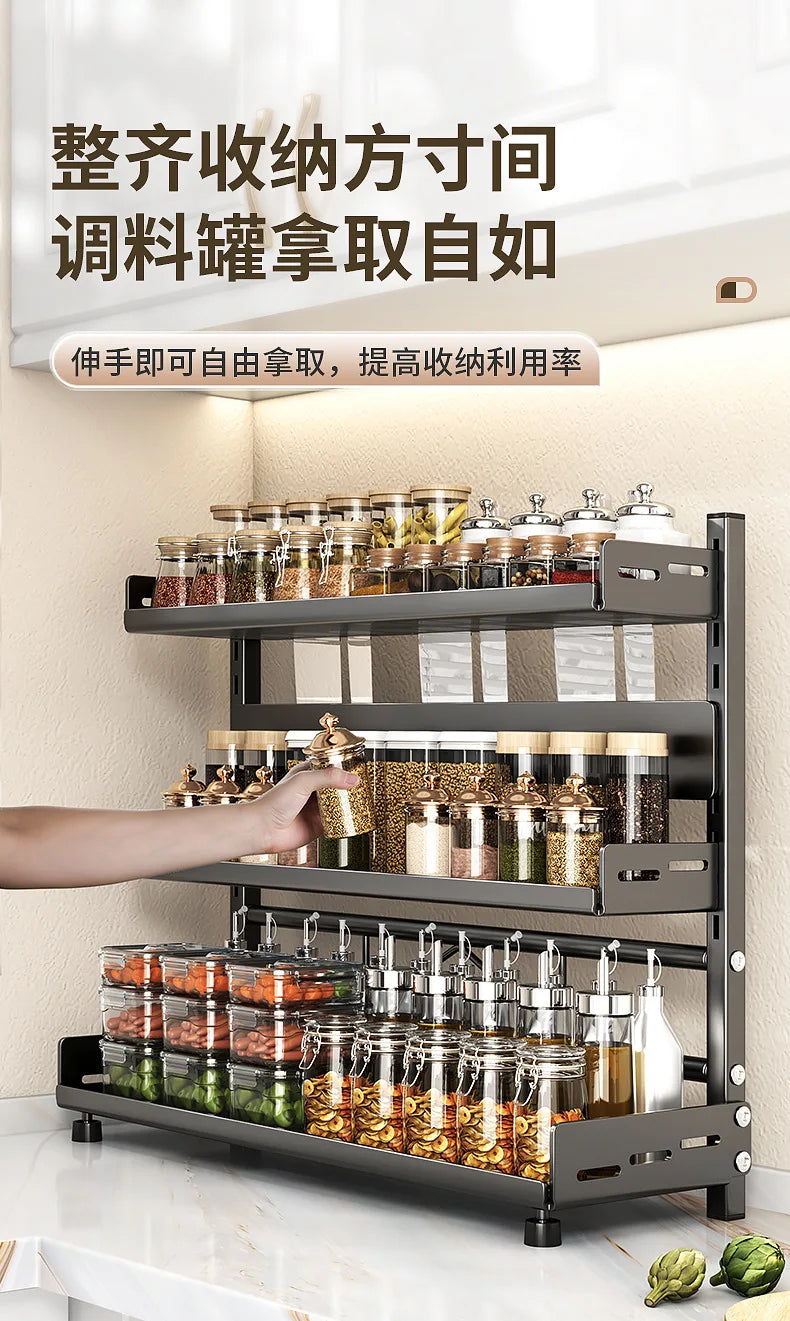 Multi-Function Kitchen Seasoning Rack – Countertop Knife Holder & Multi-Layer Storage for Utensils and Spices